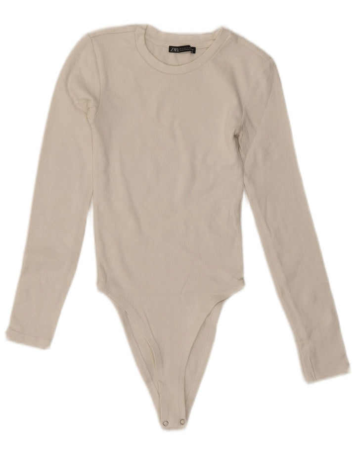 Женское боди с длинными рукавами ZARA UK 8, маленький размер, белый хлопок