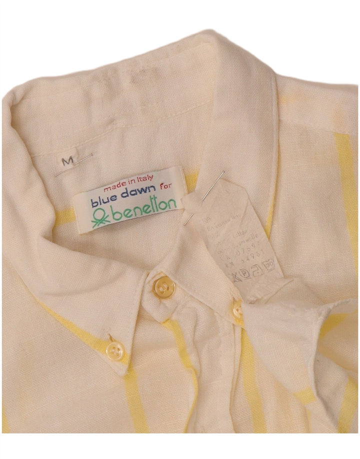 BENETTON Мужская рубашка с коротким рукавом, хлопок средней длины, белая полоска