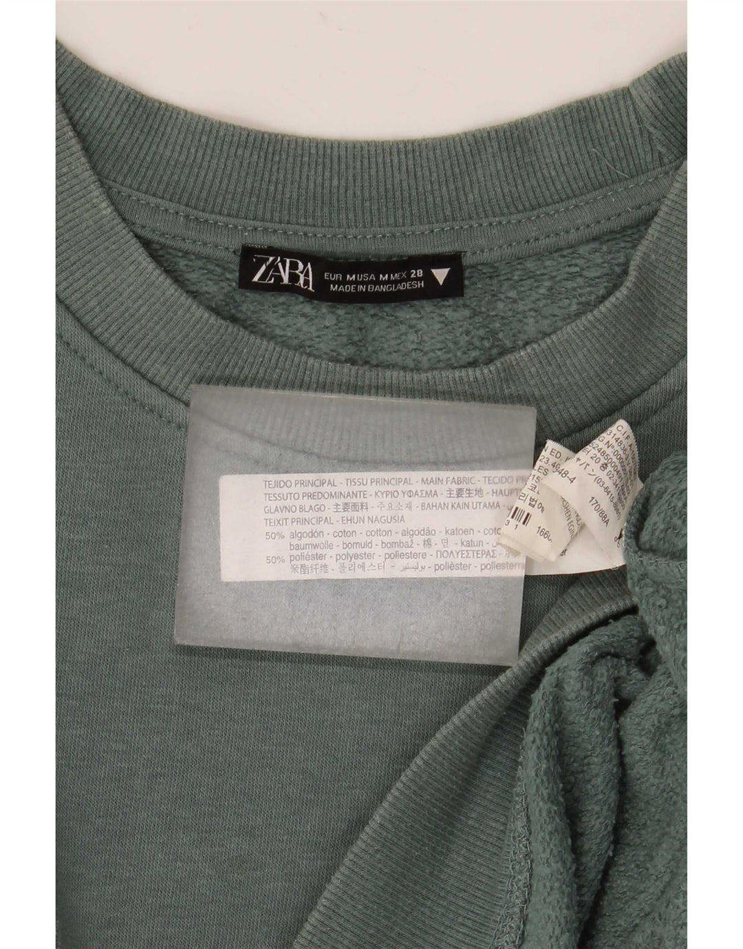 Женский укороченный свитшот оверсайз Zara UK 14, хлопковый средний зеленый цвет