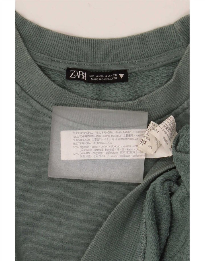 Женский укороченный свитшот оверсайз Zara UK 14, хлопковый средний зеленый цвет