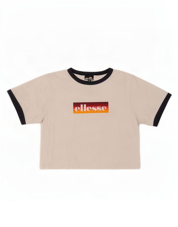 Женская укороченная футболка с графическим рисунком Ellesse UK 6 XS, белая с цветными блоками