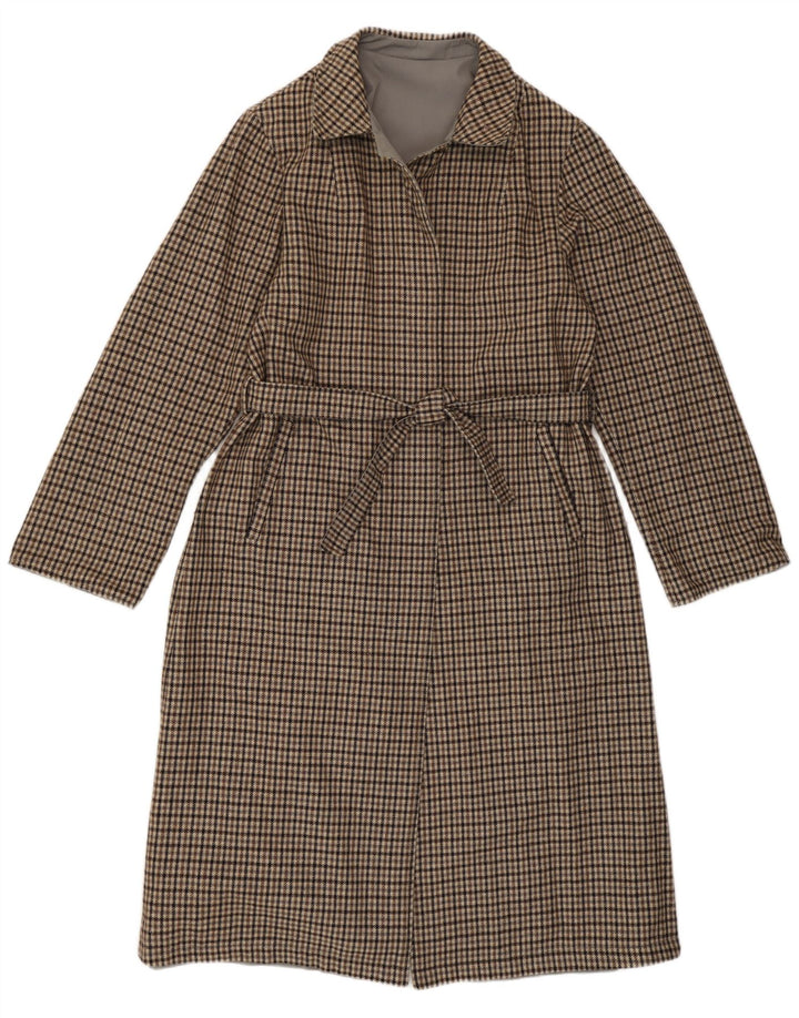 Винтажное женское двустороннее пальто IT 46, маленькое серое в клетку