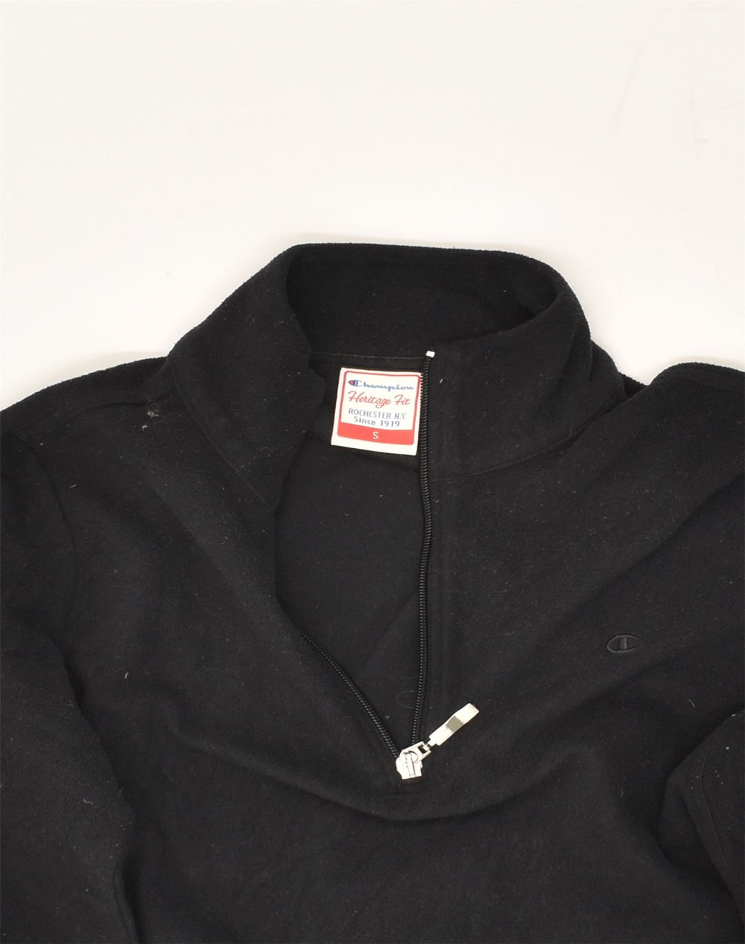 CHAMPION Womens Herritage Fit Zip Neck Fleece Jumper UK 10 Small Black | Vintage Champion | Thrift | Second-Hand Champion | Used Clothing | Messina Hembry 