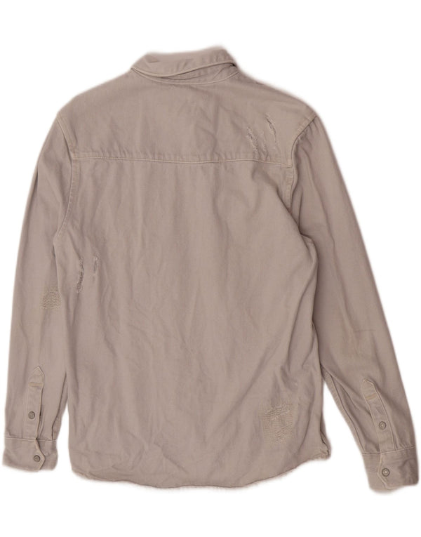 Мужская джинсовая рубашка свободного кроя Zara среднего серого цвета, хлопок