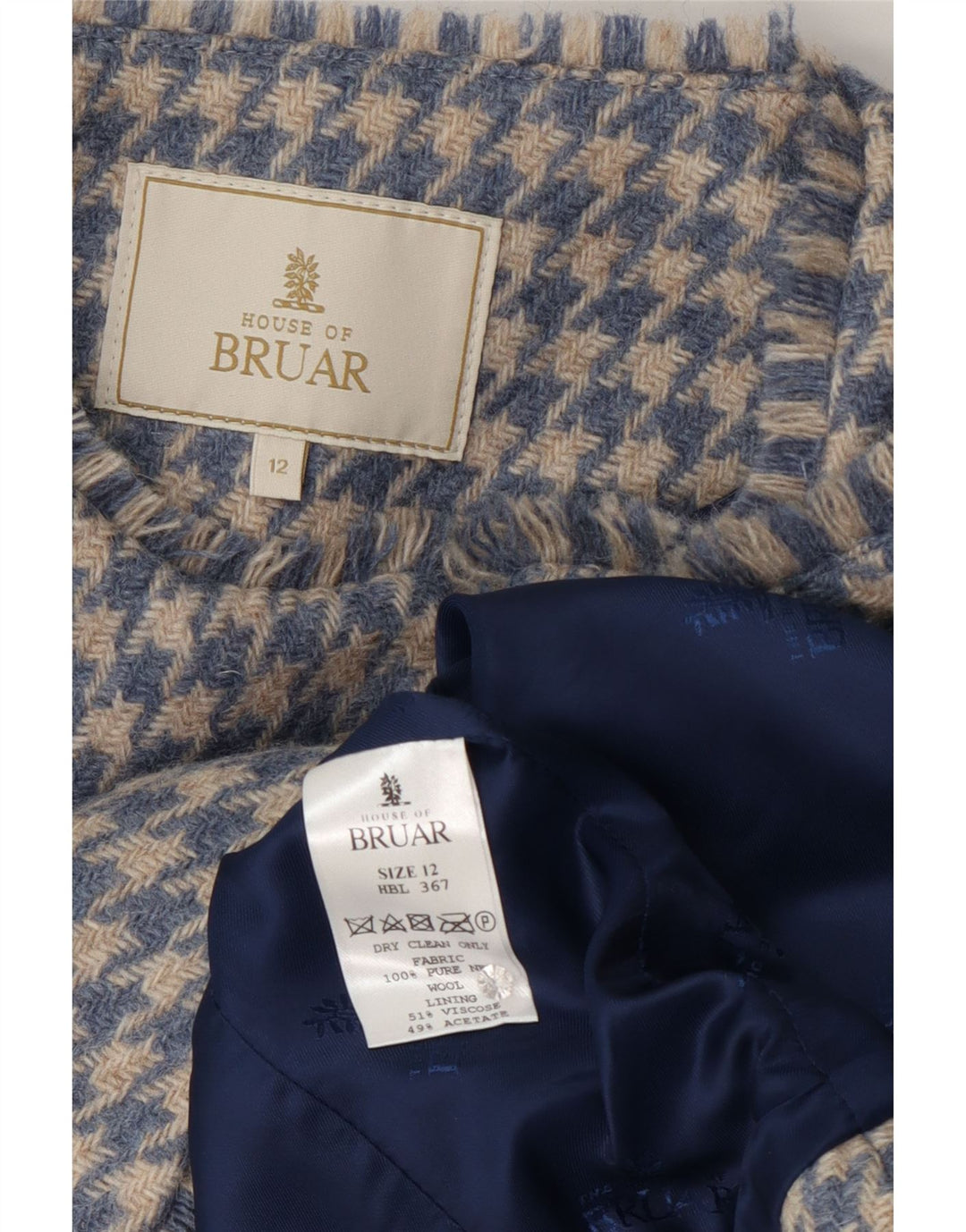Женский пиджак HOUSE OF BRUAR UK 12, средний синий, шерсть с узором «гусиные лапки»