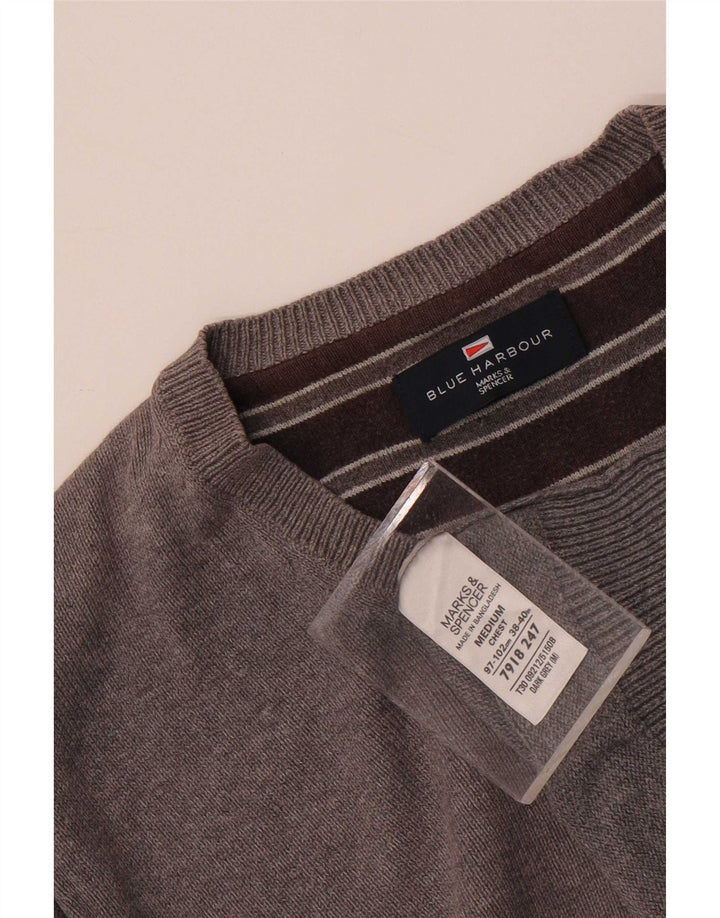 Мужской джемпер с v-образным вырезом Mark & Spencer Blue Harbour, хлопковый средний серый цвет