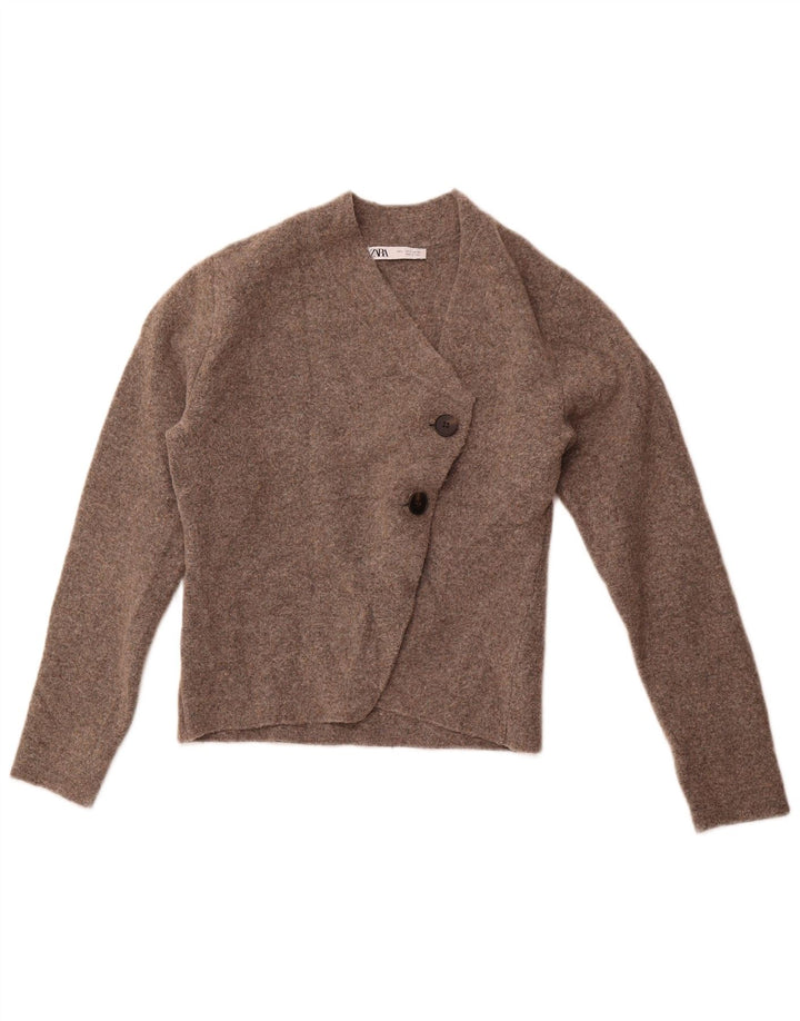 Женский укороченный кардиган ZARA UK 14, большой коричневый полиамид