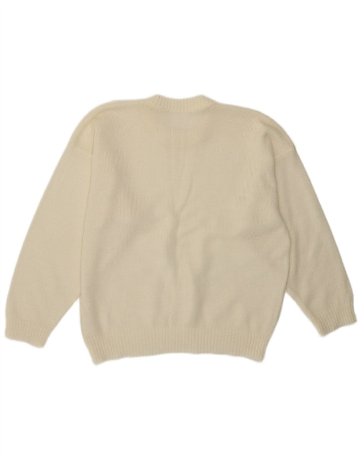 Винтажный женский джемпер с круглым вырезом, Великобритания, 14, средний, белый