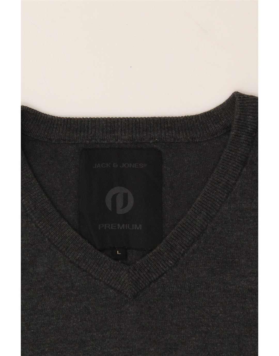 JACK & JONES Mens Premium V-Neck Jumper Sweater Large Grey Acrylic Vintage Jack & Jones and Second-Hand Jack & Jones from Messina Hembry 
