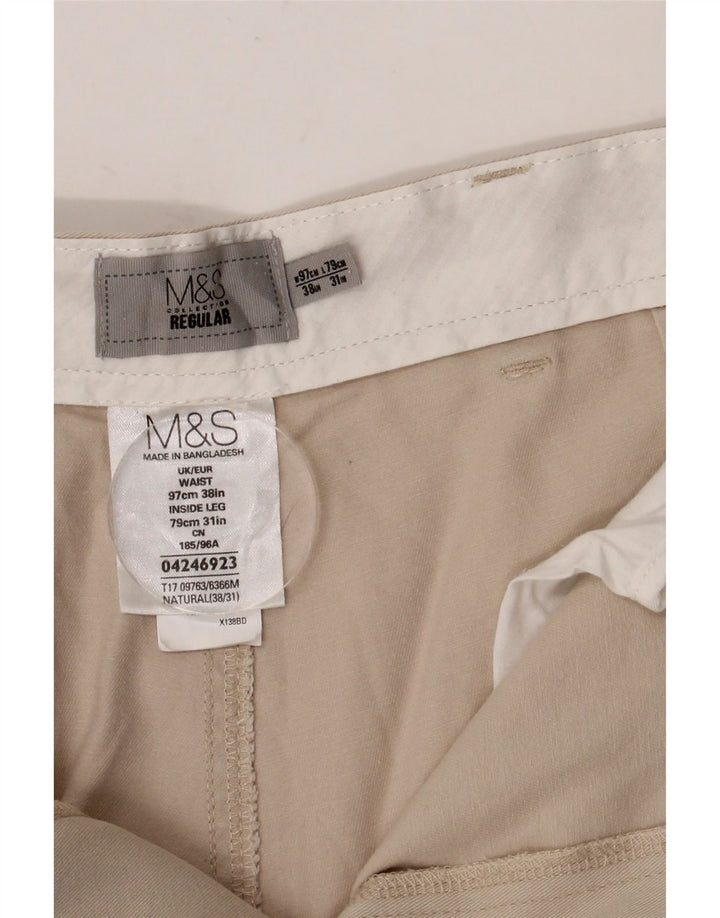 Мужские брюки-чиносы Marks & Spencer стандартного размера W38 L31, бежевый хлопок