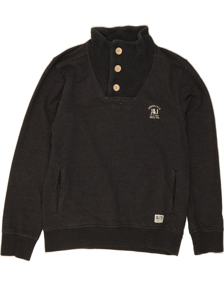 JACK & JONES Mens Button Neck Sweatshirt Jumper Large Grey Polyester Vintage Jack & Jones and Second-Hand Jack & Jones from Messina Hembry 