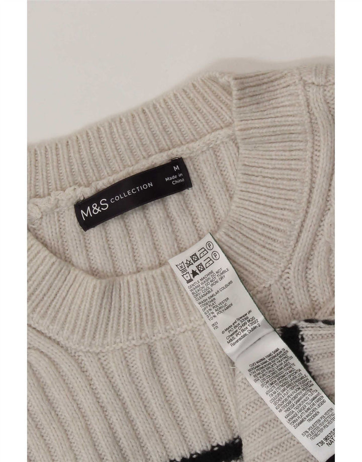 Женский джемпер с круглым вырезом Marks & Spencer UK 14, средний, бежевый в полоску