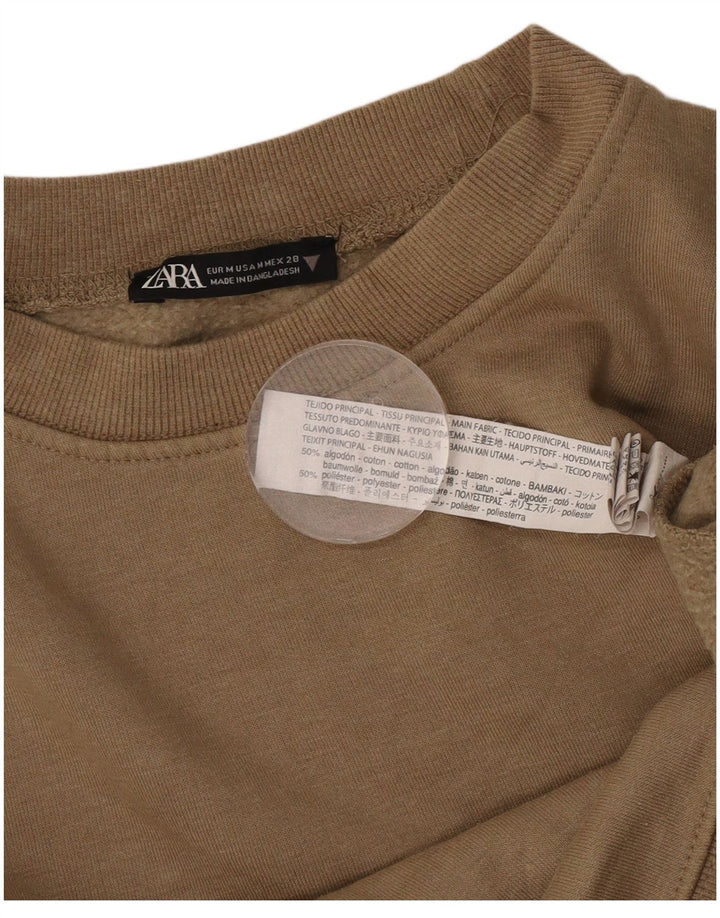 Женский укороченный свитшот Zara UK 14, средний бежевый, хлопок