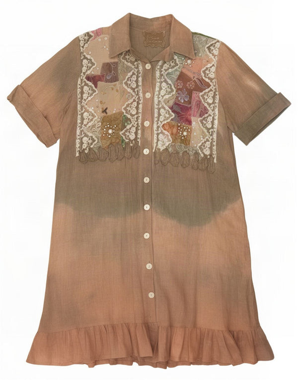 Antica Sartoria Womens Shirt Dress UK 16 Large Brown Colourblock