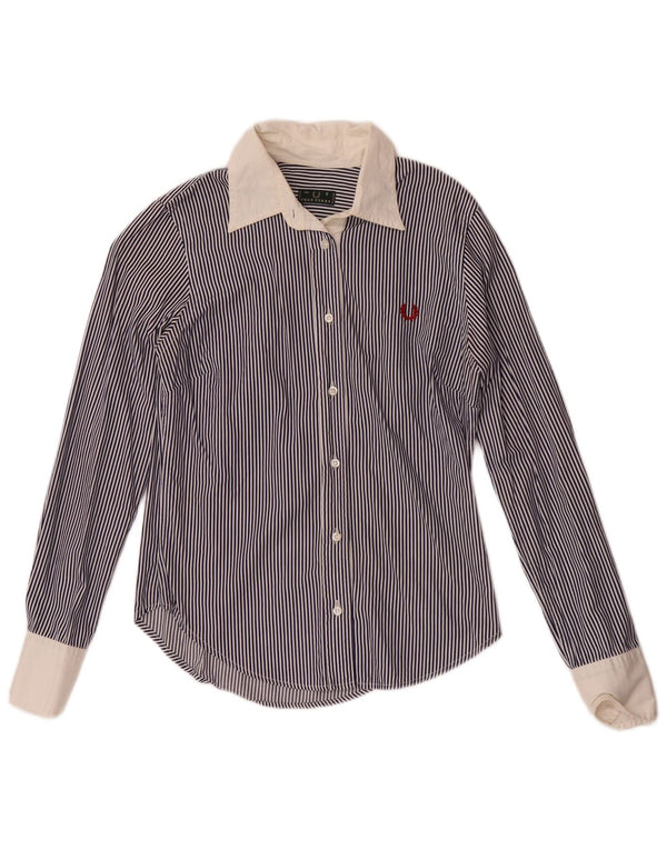 Женская рубашка Fred Perry UK 10, маленькая, темно-синяя, хлопковая в тонкую полоску