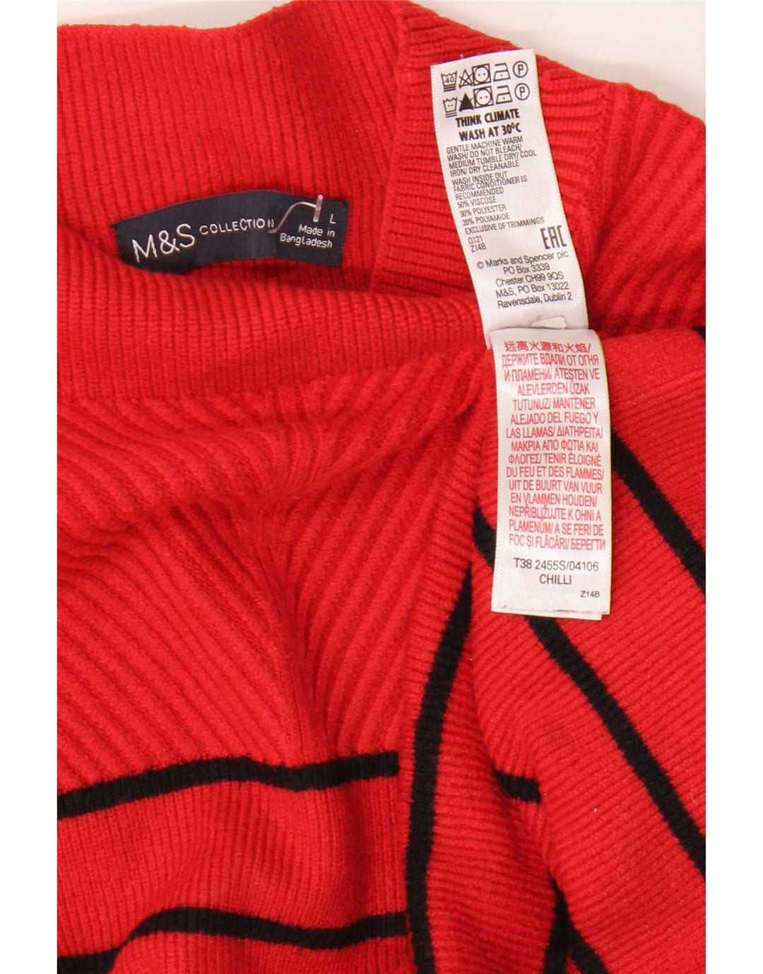 Женский джемпер с высоким воротником Marks & Spencer, Великобритания, 16, большой красный в полоску