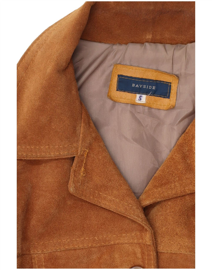 BAYSIDE Womens Suede Overcoat UK 10 Small Brown Leather