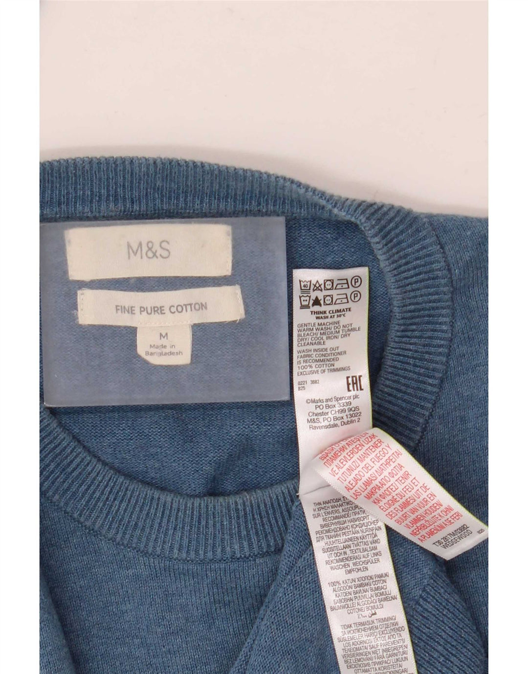 Мужской джемпер с круглым вырезом Marks & Spencer, средний синий хлопковый свитер