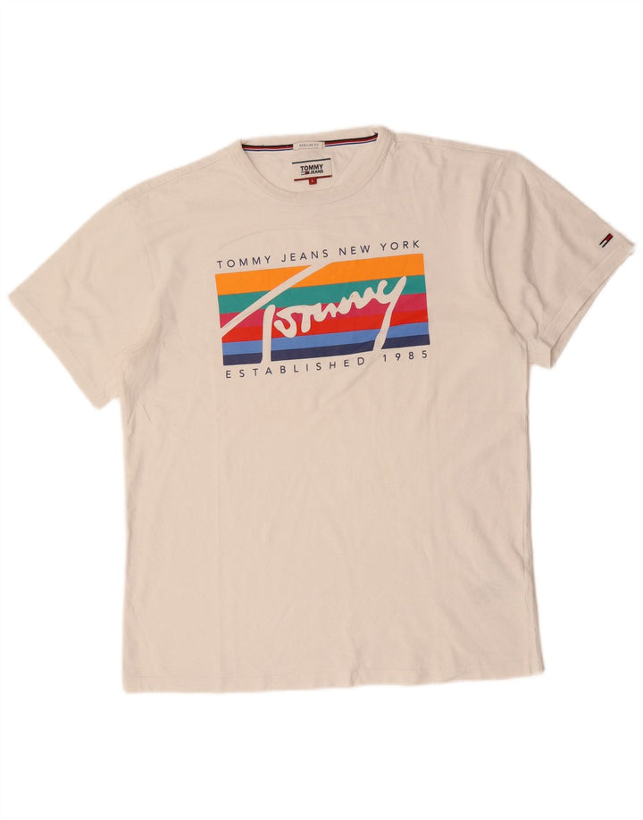 Tommy Hilfiger Мужская футболка обычного кроя с рисунком, большой белый хлопковый топ