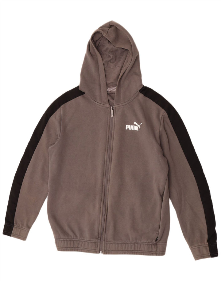 Мужской свитер с капюшоном на молнии Puma среднего серого цвета, хлопок с цветными блоками