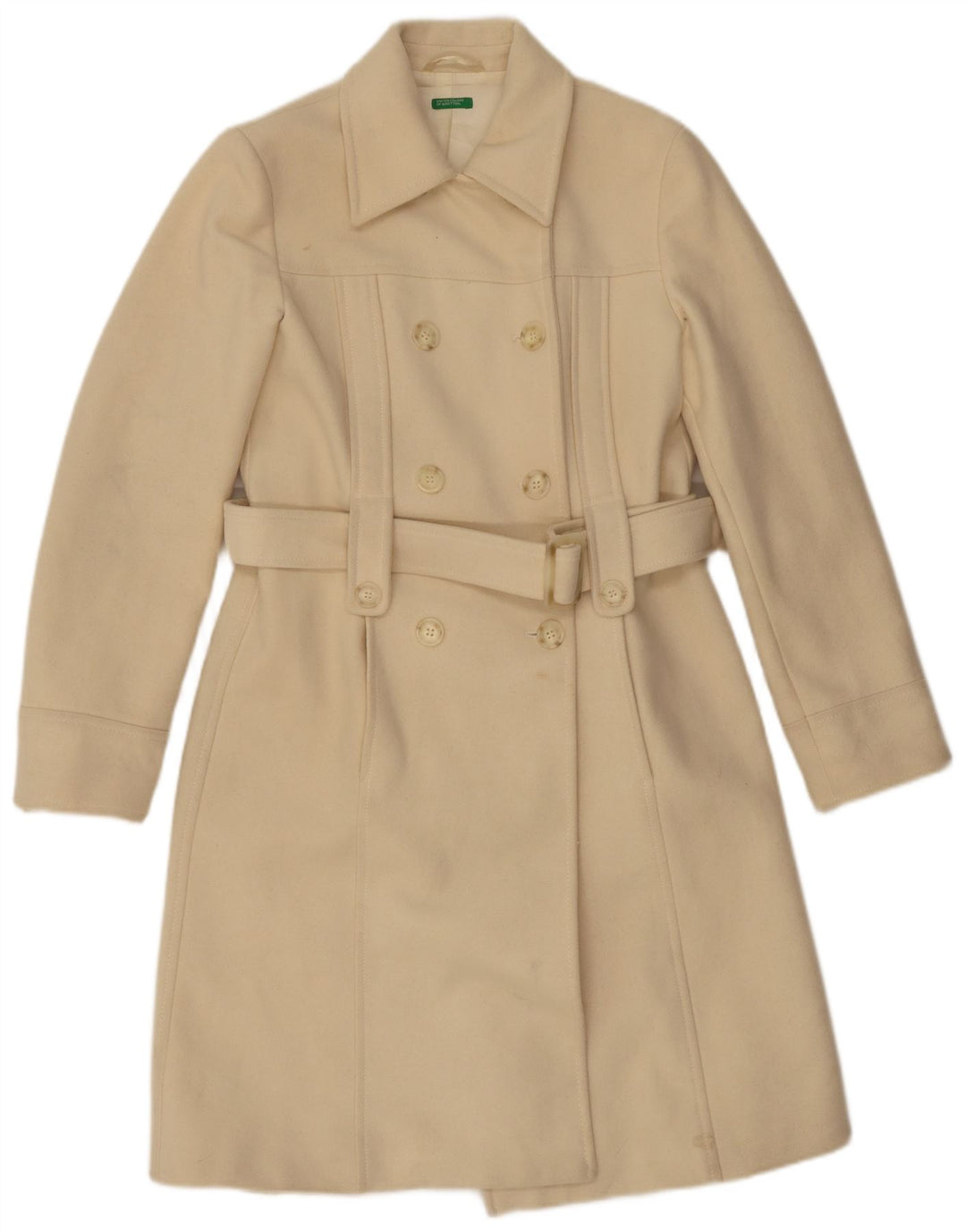 Benetton Женское двубортное пальто IT 44 Medium Off White Wool