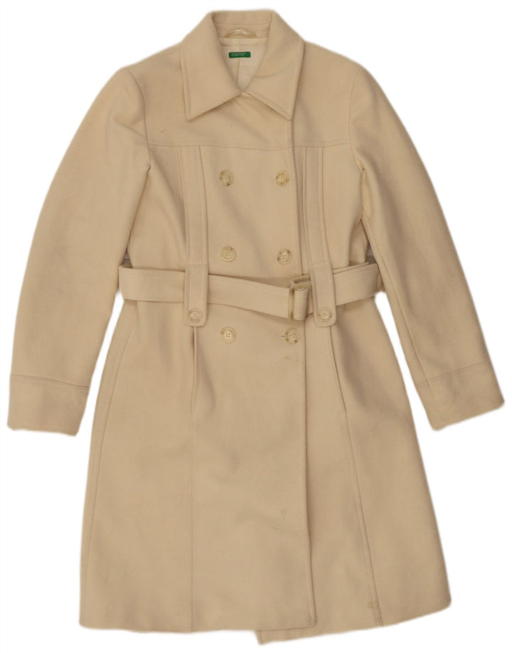 Benetton Женское двубортное пальто IT 44 Medium Off White Wool