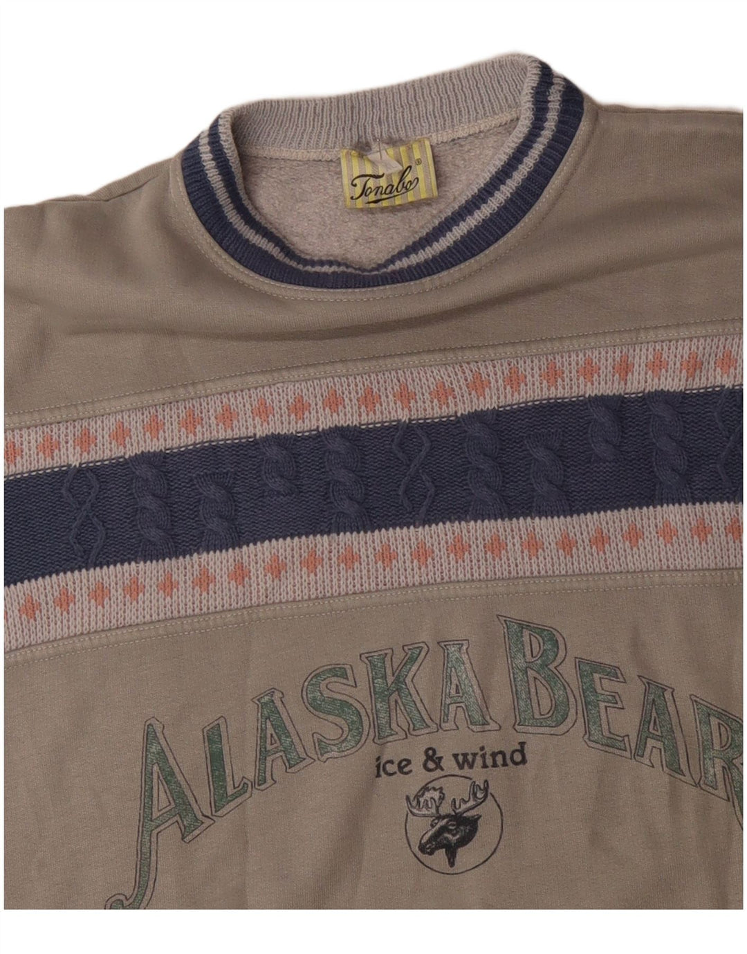 Винтажный мужской свитшот с рисунком, джемпер XL, серый, акрил с цветными блоками