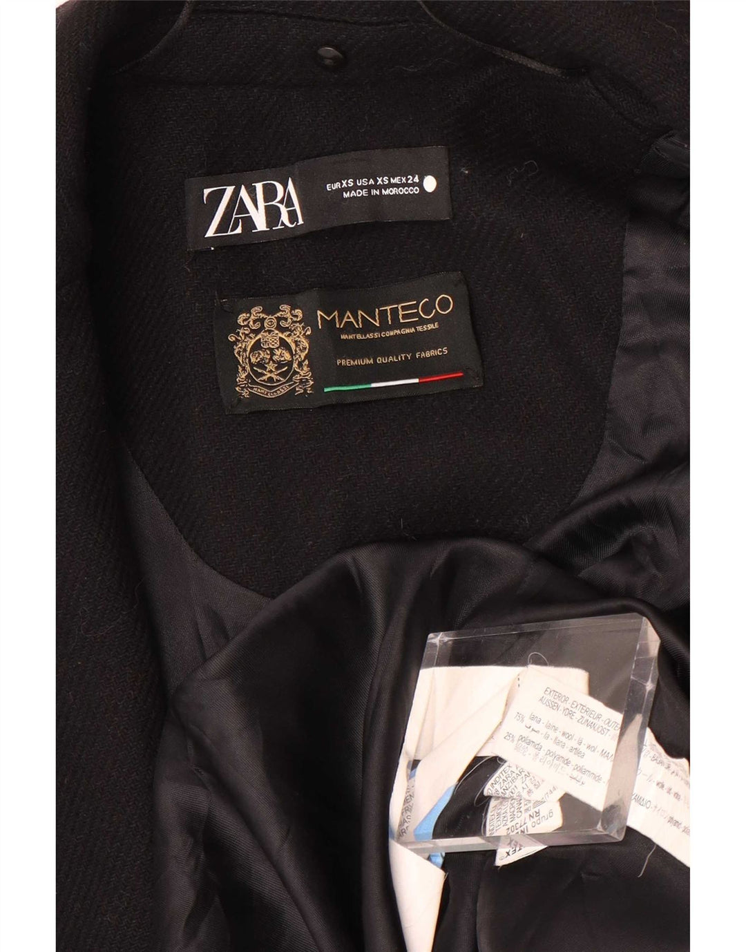 Женское пальто Zara Manteco UK 6 XS, черное шерстяное