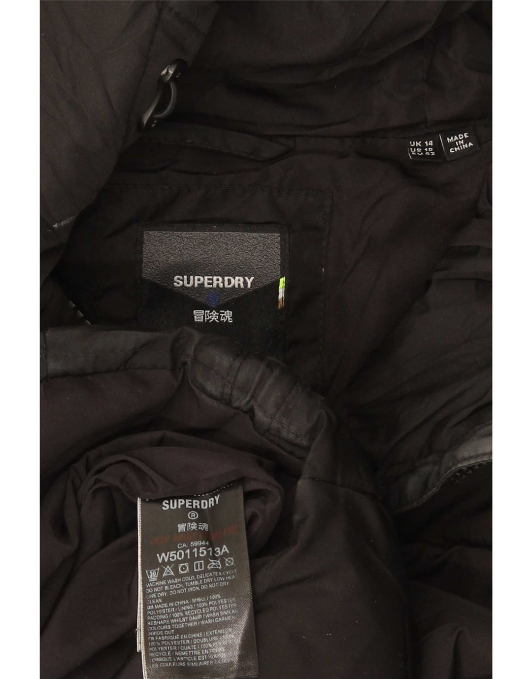 Женская утепленная куртка с капюшоном Superdry UK 14, большой черный полиэстер