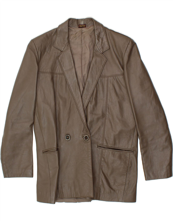 DELAN Womens Double Breasted Blazer Jacket UK 14 Medium Brown Leather Vintage Delan and Second-Hand Delan from Messina Hembry 