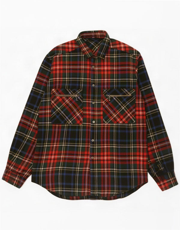 Vintage Mens Overshirt Flannel Shirt Small Red Plaid Polyester