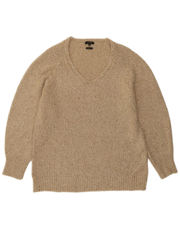 Женский джемпер с v-образным вырезом Massimo Dutti UK 14, средний бежевый, шерсть с крапинками