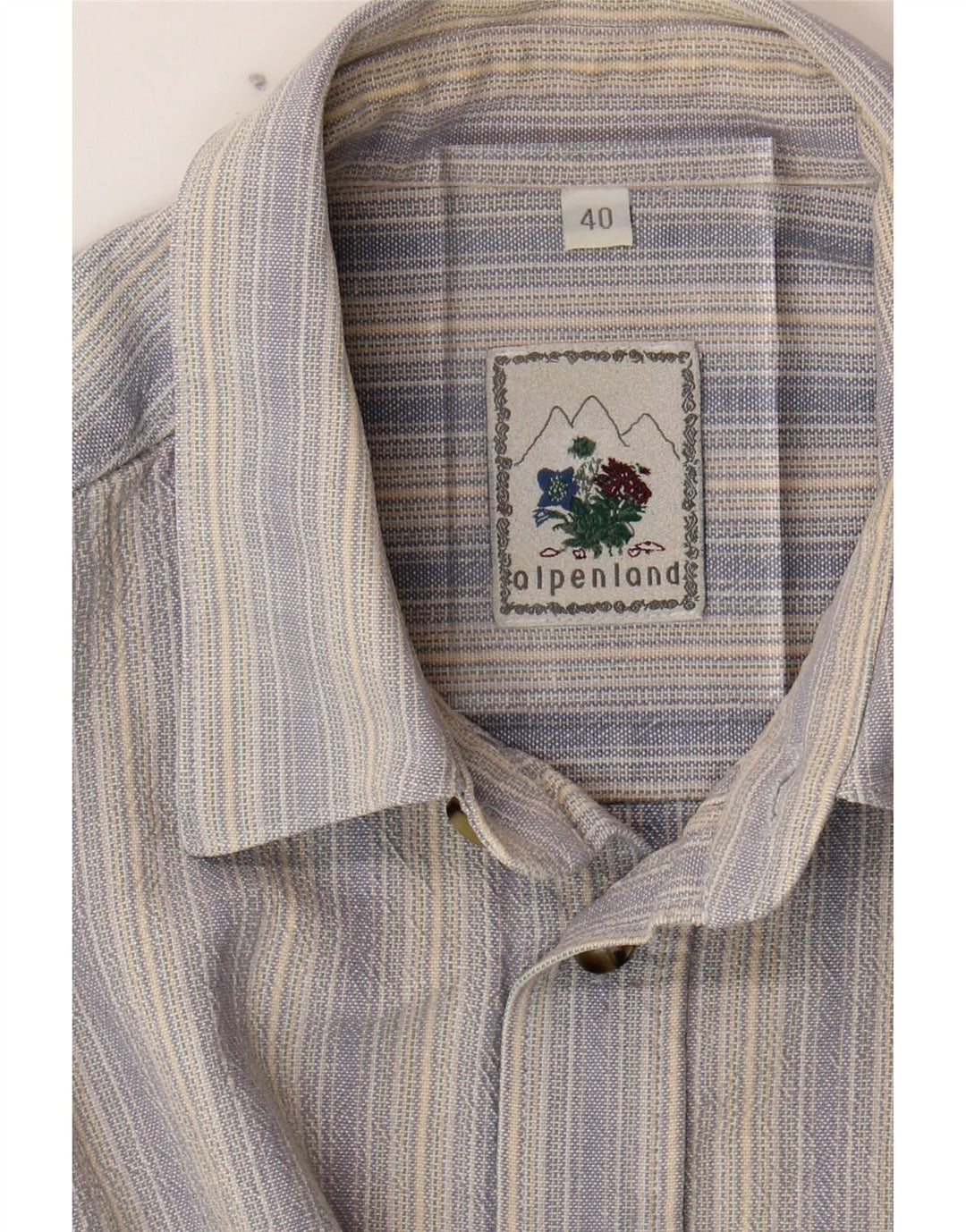ALPENLAND Mens Short Sleeve Shirt Size 40 Medium Blue Striped Vintage Alpenland and Second-Hand Alpenland from Messina Hembry 