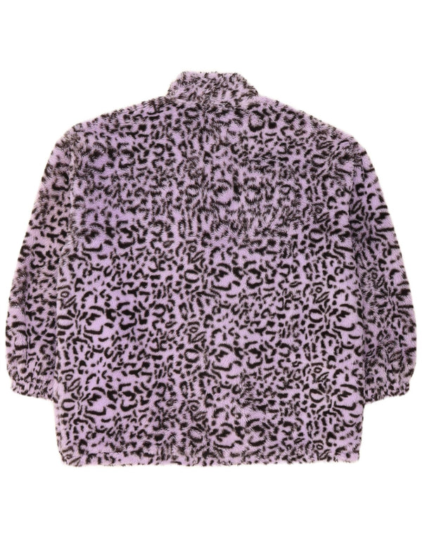 ВИНТАЖНАЯ женская куртка-бомбер из искусственного меха UK 18 XL Фиолетовый с животным принтом