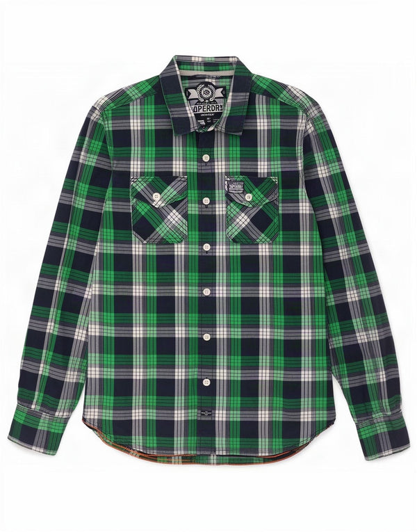 Мужская рубашка приталенного кроя Superdry XL, зеленая хлопковая клетка в клетку