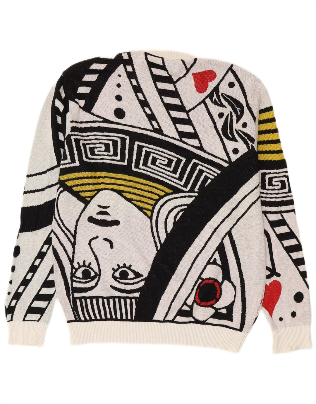 BENETTON Мужской джемпер с круглым вырезом и игральными картами, белый свитер среднего размера