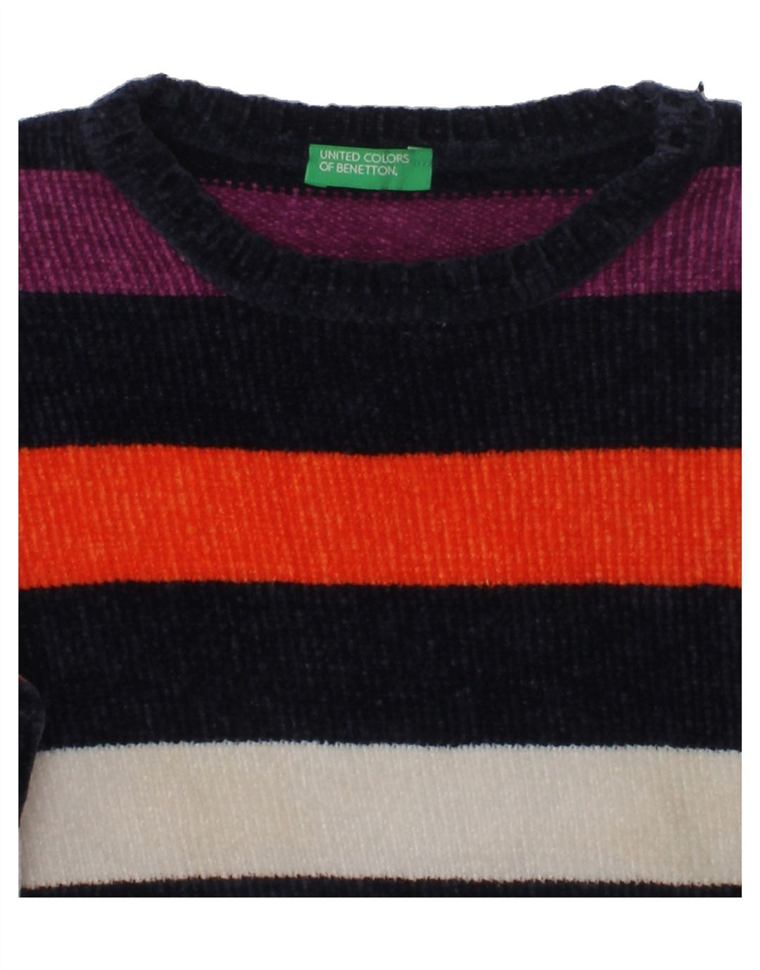 BENETTON Girls Fleece Jumper 8-9 Years Large  Multicoloured Striped Cotton | Vintage Benetton | Thrift | Second-Hand Benetton | Used Clothing | Messina Hembry 