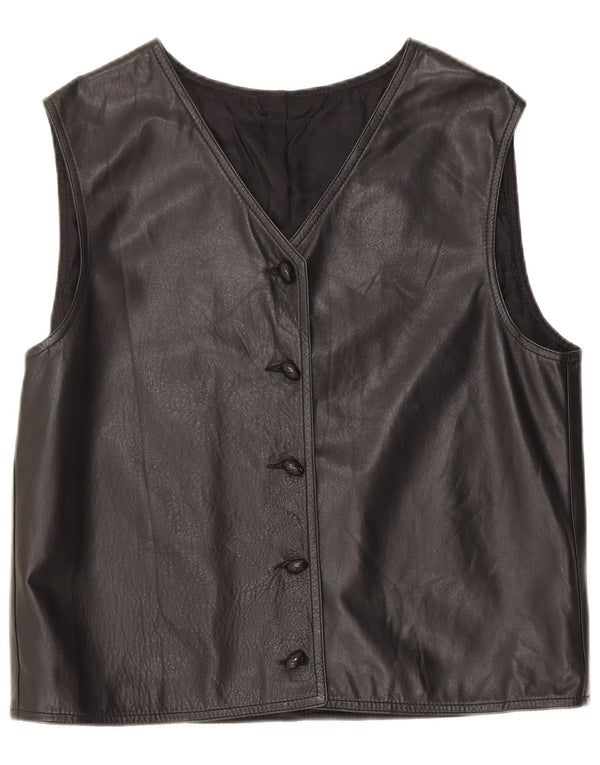 Vintage Womens Leather Waistcoat UK 14 Medium Black