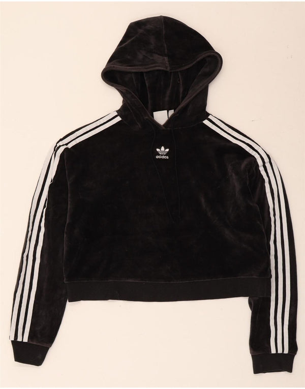 Женский укороченный бархатный джемпер с капюшоном Adidas Oversized UK 4 XS, черный хлопок