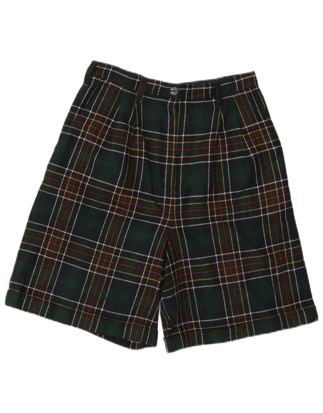 ВИНТАЖНЫЕ женские повседневные шорты с высокой талией W28, средние зеленые клетчатые шорты