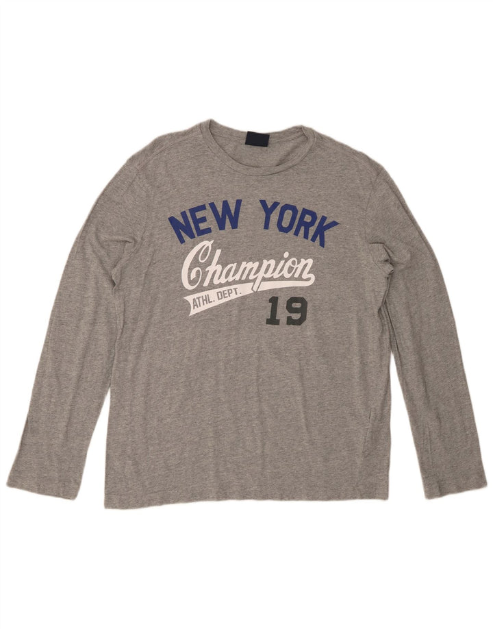Мужской топ CHAMPION с длинными рукавами и рисунком, большой размер, серый хлопок