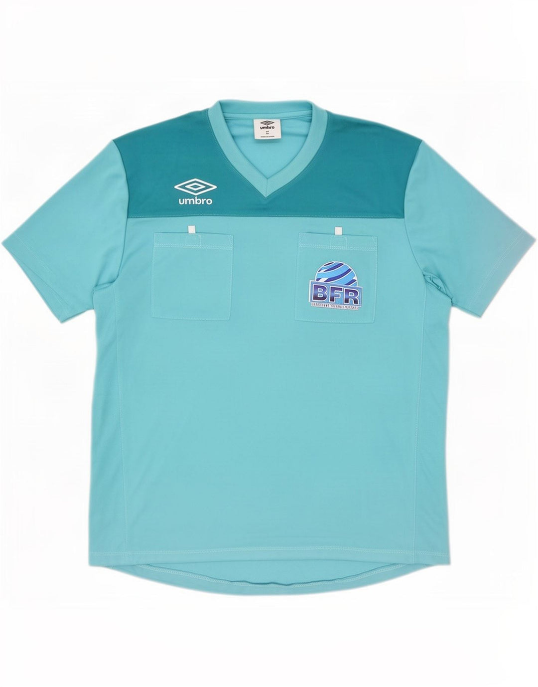 Мужская футболка с рисунком Umbro, верх XL, синяя, полиэстер с цветными блоками