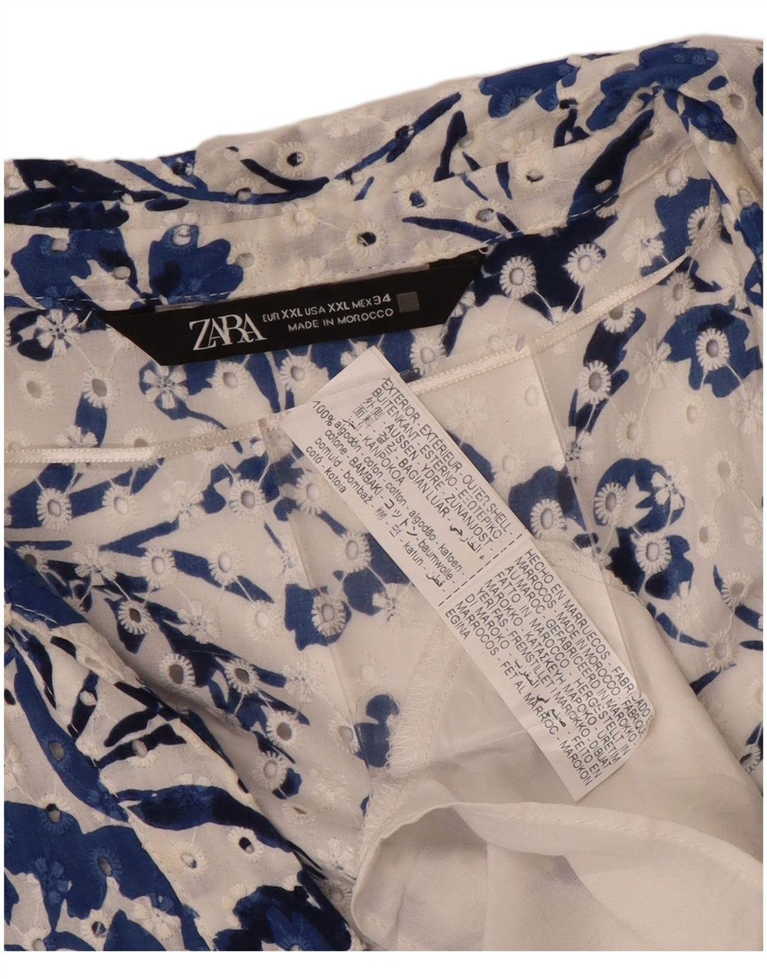 Женское платье макси ZARA с короткими рукавами, Великобритания, 20, 2XL, синее, хлопковое с цветочным принтом