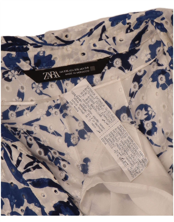 Женское платье макси ZARA с короткими рукавами, Великобритания, 20, 2XL, синее, хлопковое с цветочным принтом