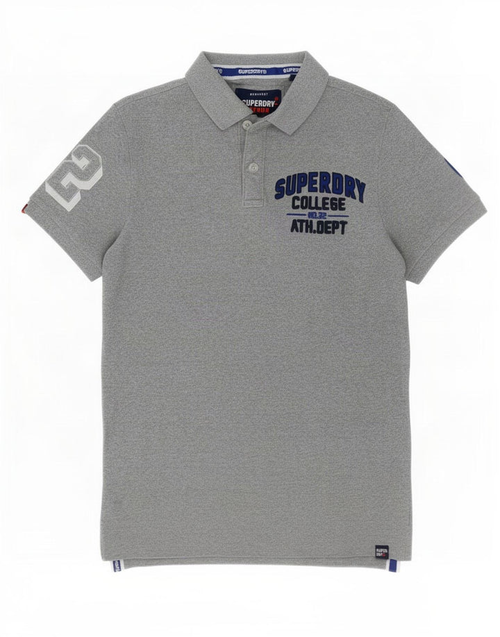 Мужская рубашка-поло с графическим рисунком Superdry, хлопковая серого цвета среднего размера