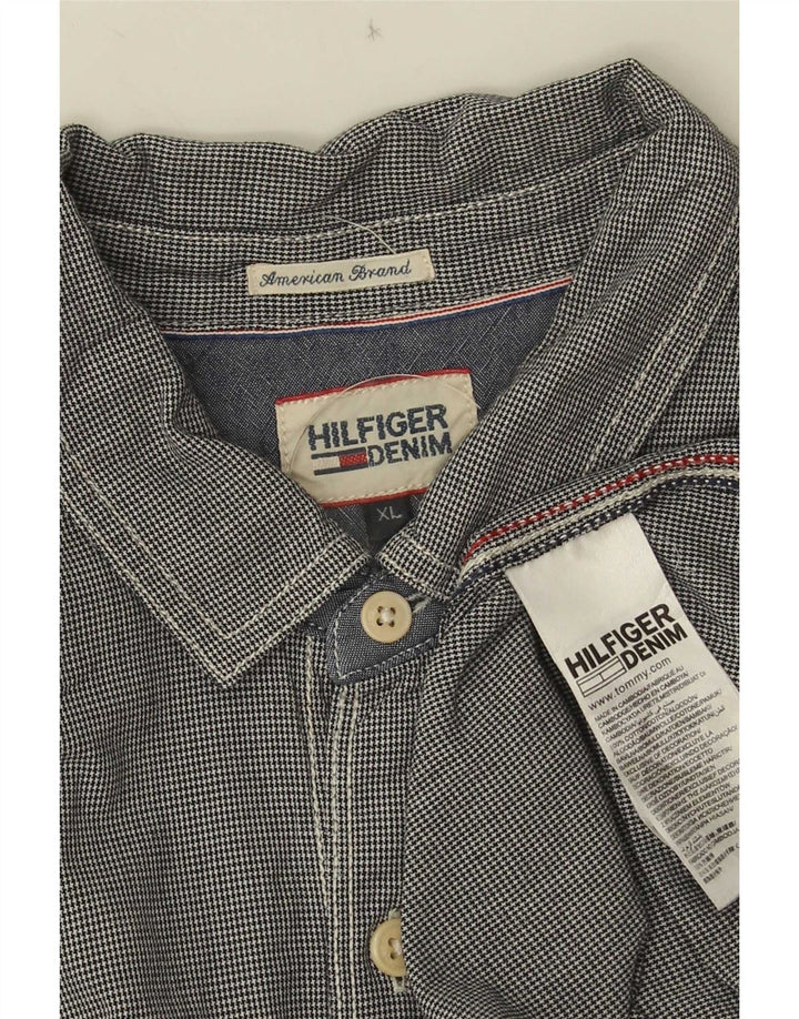 Мужская рубашка Tommy Hilfiger XL серая, хлопок с узором «гусиные лапки»