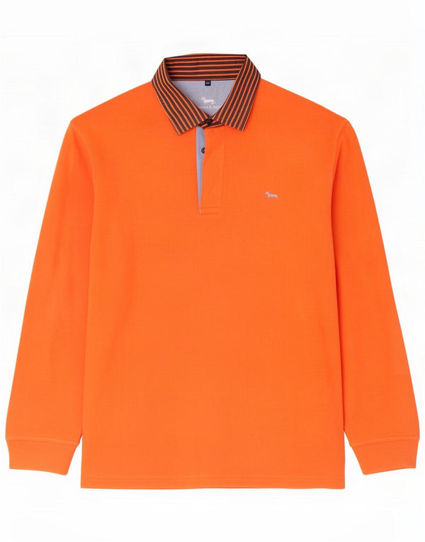 Harmont & Blaine Mens Long Sleeve Rugby Polo Shirt 3XL Orange Striped