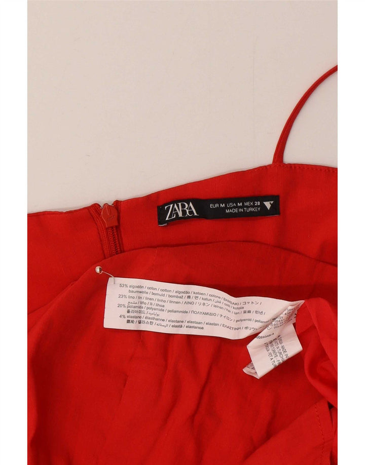 Женский сарафан Zara UK 12, хлопковый средний красный