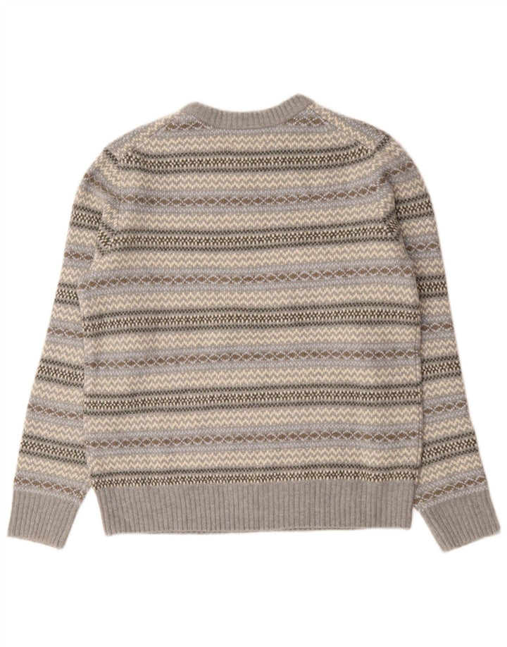 Мужской джемпер с вырезом лодочкой Marks & Spencer, средний серый шерстяной свитер Fair Isle