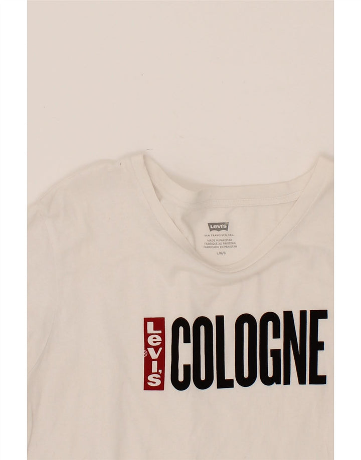 LEVI'S Womens Graphic T-Shirt Top Large White Cotton Vintage Levi's and Second-Hand Levi's from Messina Hembry 